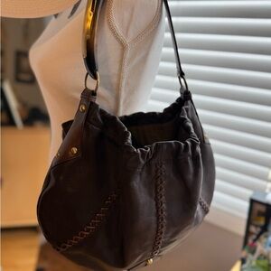 Dark Brown Leather Hobo Bag with Braided Detailing